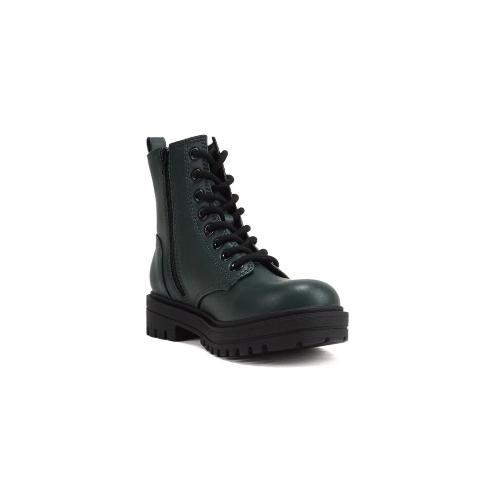 SODA FIRM - Lace-up combat boots with cleated sole and side zipper Forest PU 10